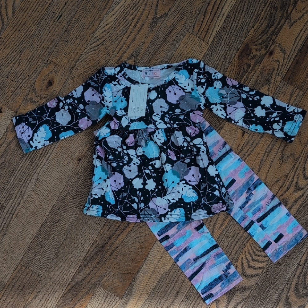 Leafy Kids Pajama Set - Black, Pink, and Blue